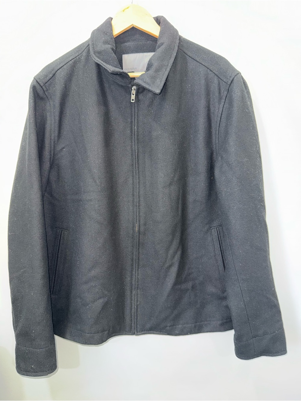 Old Navy Men's Black Zip-Front Wool Jacket Coat Size Large !